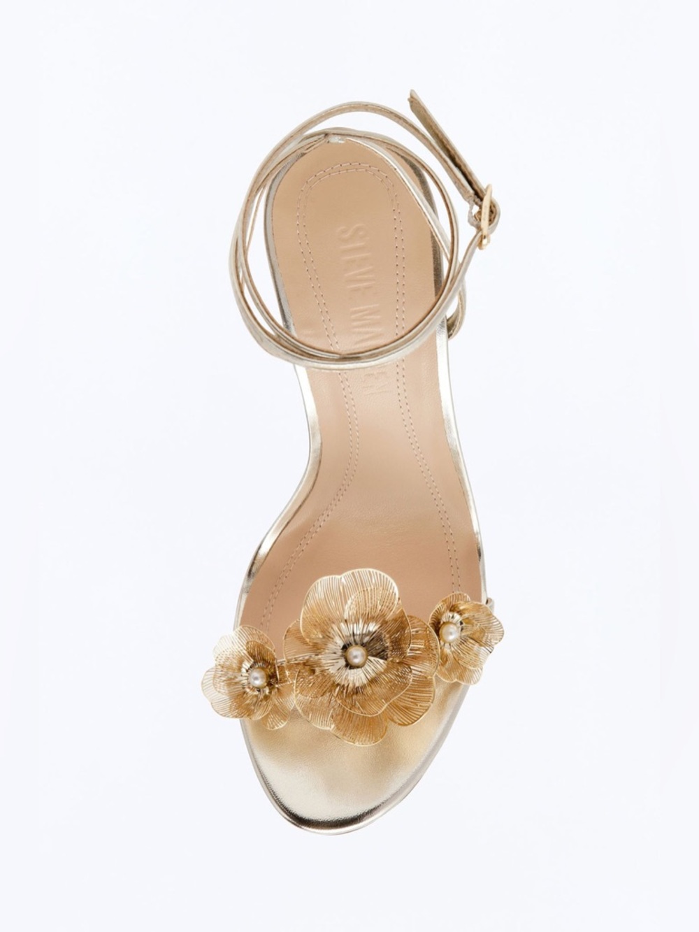 Steve Madden Gold Metallic Floral Ankle-Strap Stiletto Heels - Picture 10 of 10